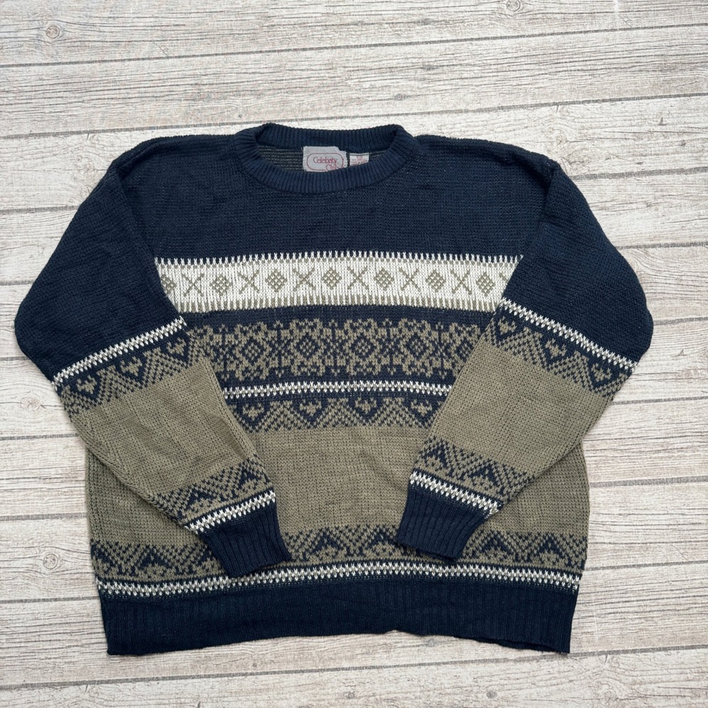 Vintage Celebrity Club Sweater Men's Large Multicolor Fair Isle Knit Pullover
